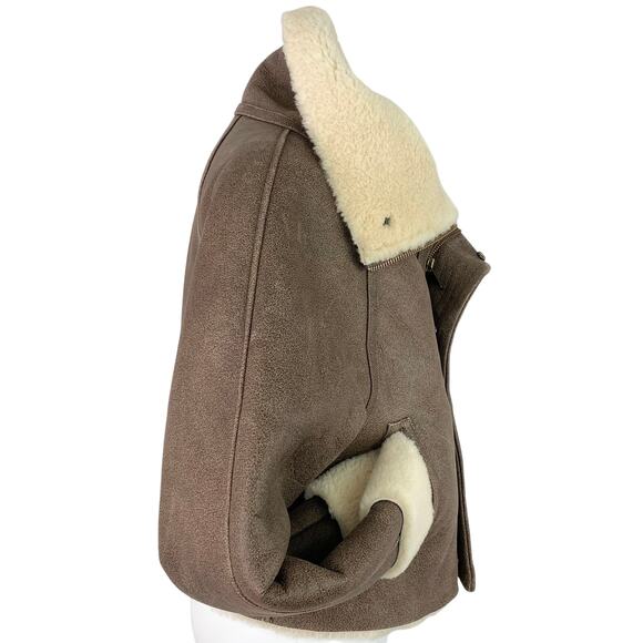 ENTIRE STUDIO LAMB LEATHER SHEARLING CORRETTO BOMBER JACKET BROWN SMALL NWT - Picture 11 of 15